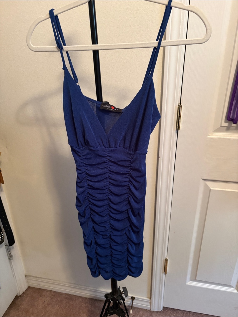 Royal Blue Ruched Spaghetti-Strap Mini Dress
